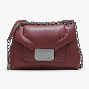 DKNY KAYA Mini Maroon/Plum Leather Shoulder Bag with Gunmetal Color Chain